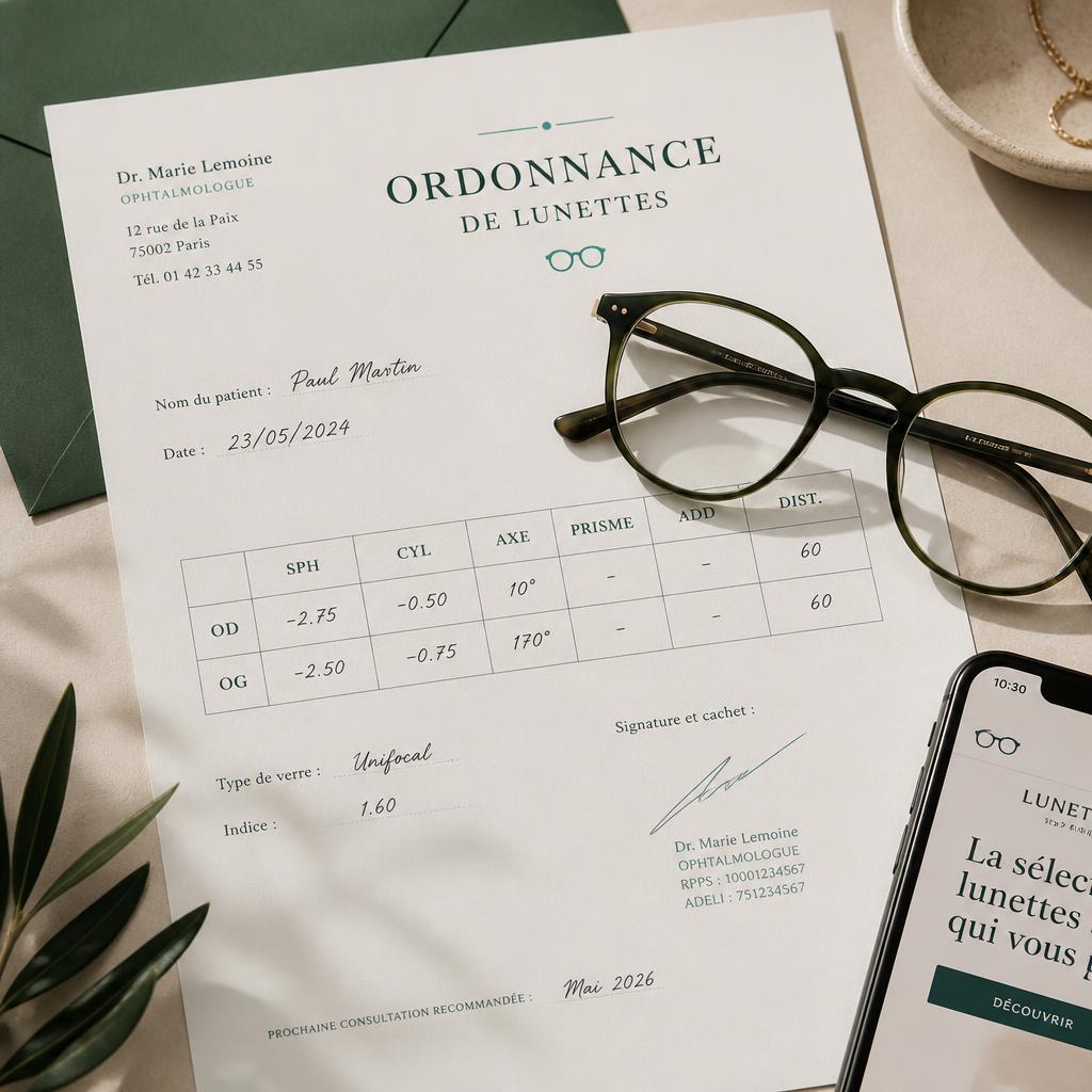 Ordonnance de lunettes et smartphone pour l'envoi